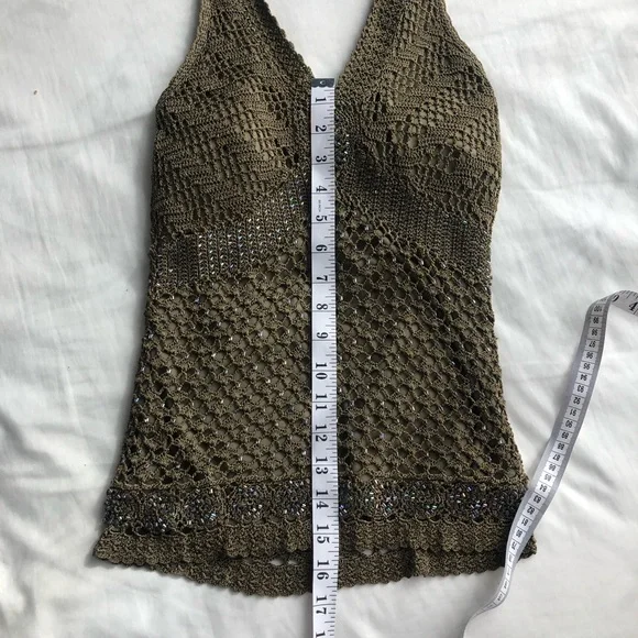 Le Chateau Green Beaded Crochet Halter Top - Picture 5 of 7
